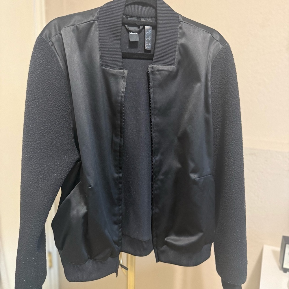 ADIDAS Satin Sherpa Black Bomber Jacket Size Medium - Picture 8 of 16